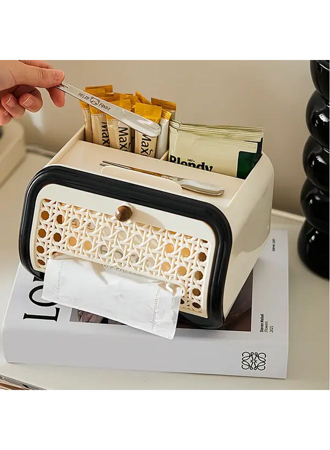 منظم مكتب حليبي بألوان رجعية مع علبة مناديل وحامل نظارات وجهاز تحكم عن بعد - Image 2